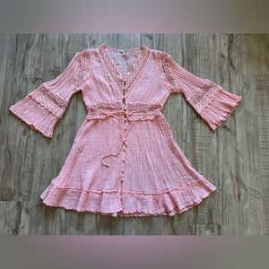 Guess XS boho Bohemian Charming Pink crochet cotton breezy summer beach Dress